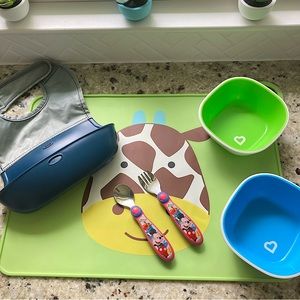 Toddler Bib, Bowls, Utensils, Mat Bundle